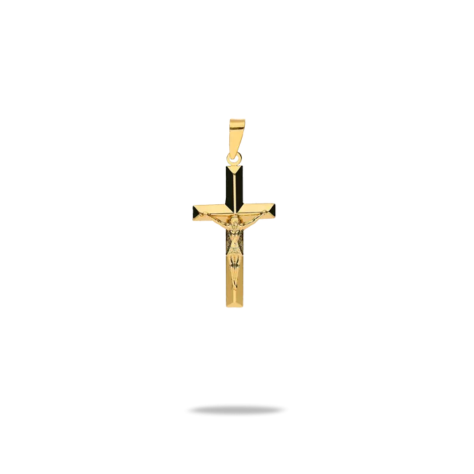 Cruz plana con cristo oro 18 quilates 21mm