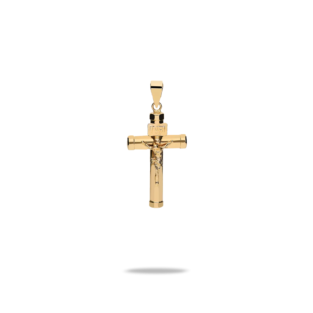 Cruz oro 18 quilates palo clasico con cristo inri 24mm