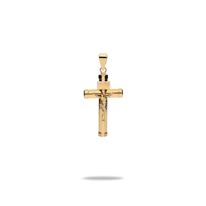 Cruz oro 18 quilates palo clasico con cristo inri 24mm