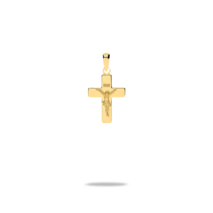 Cruz oro 18 quilates palo plano con cristo inri 17mm