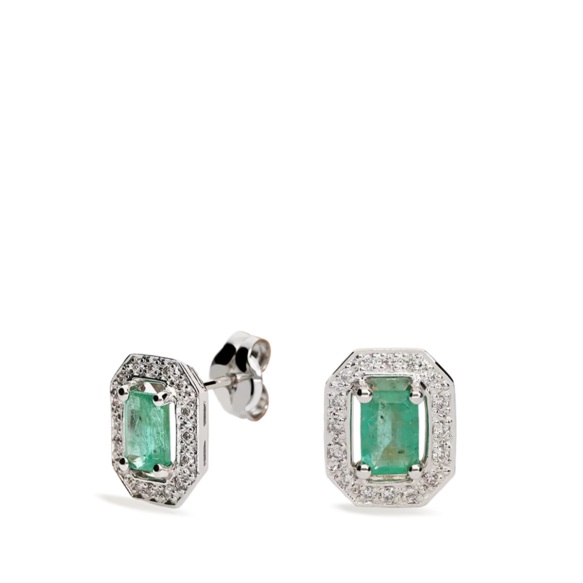 Pendientes esmeraldas y diamantes oro blanco 18 quilates