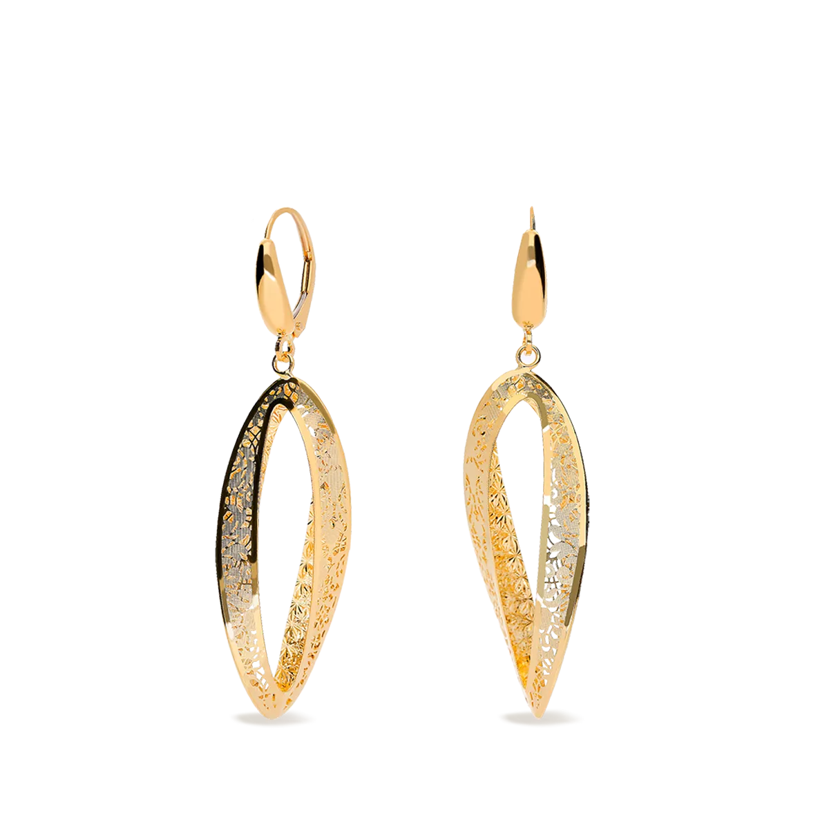 Pendientes ovales filigrana diamantados oro 18 quilates