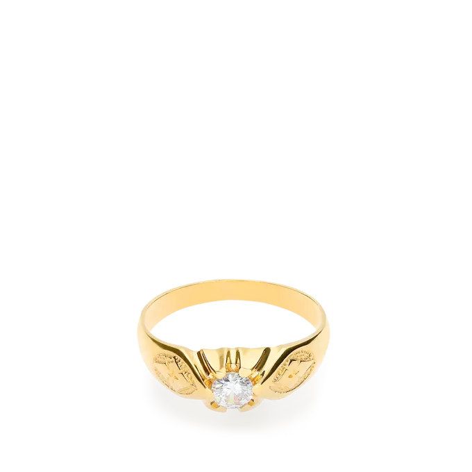 Anillo solitario de oro para hombre con circonita seis garras