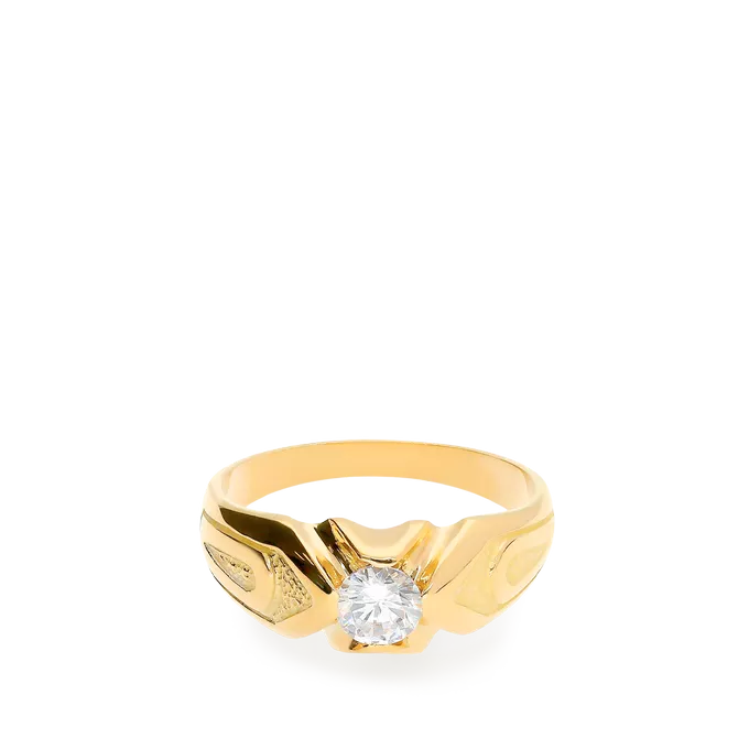 Anillo solitario de oro para hombre con circonita