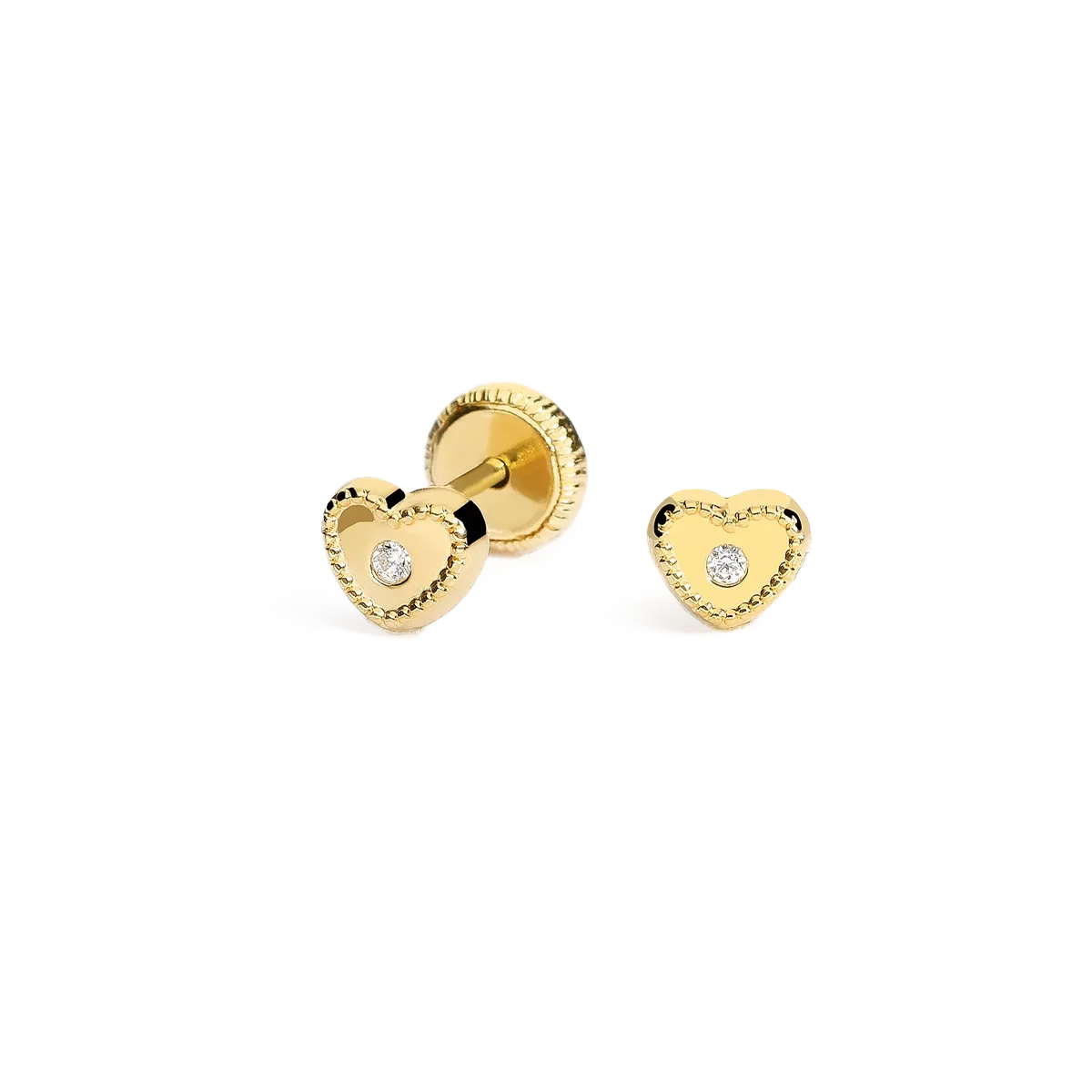 pendientes para bebe corazon bisel oro 18 quilates