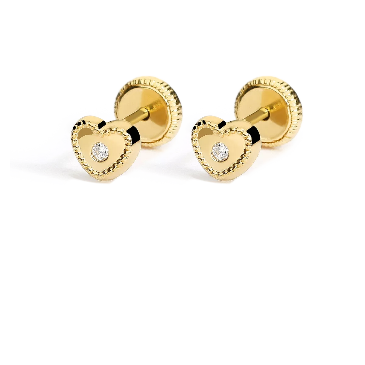 pendientes para bebe corazon bisel oro 18 quilates