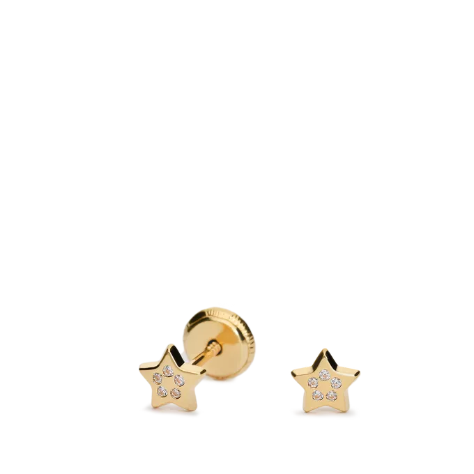 pendientes para bebe estrellas grano oro 18 quilates