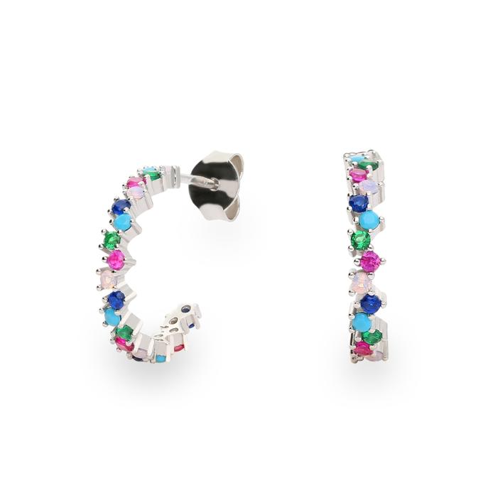 Multicolored sterling silver hoop earrings