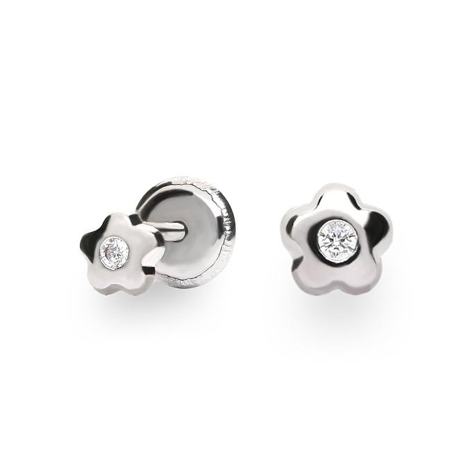 pendientes bebe oro blanco flor