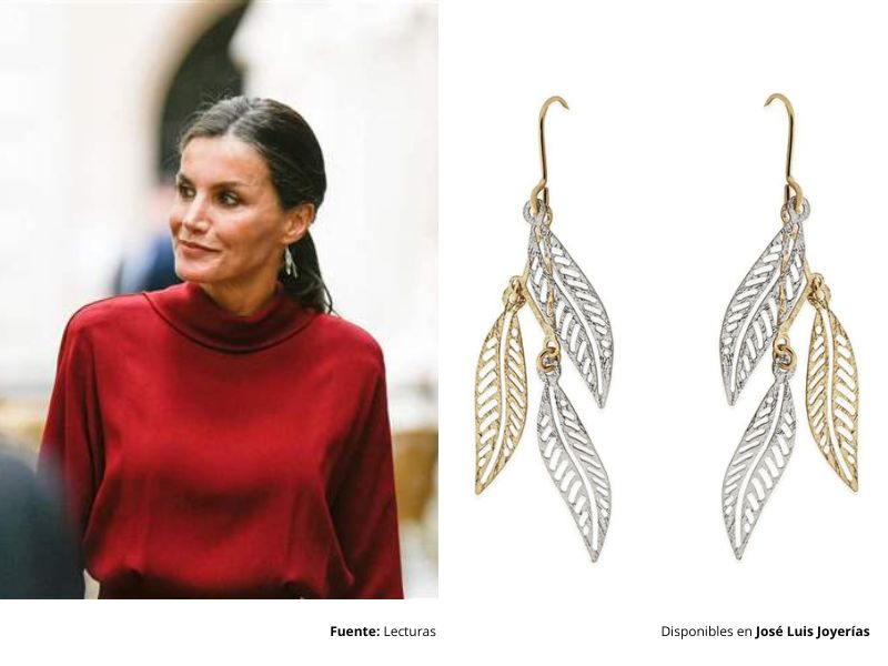 Pendientes oro hojas reina letizia